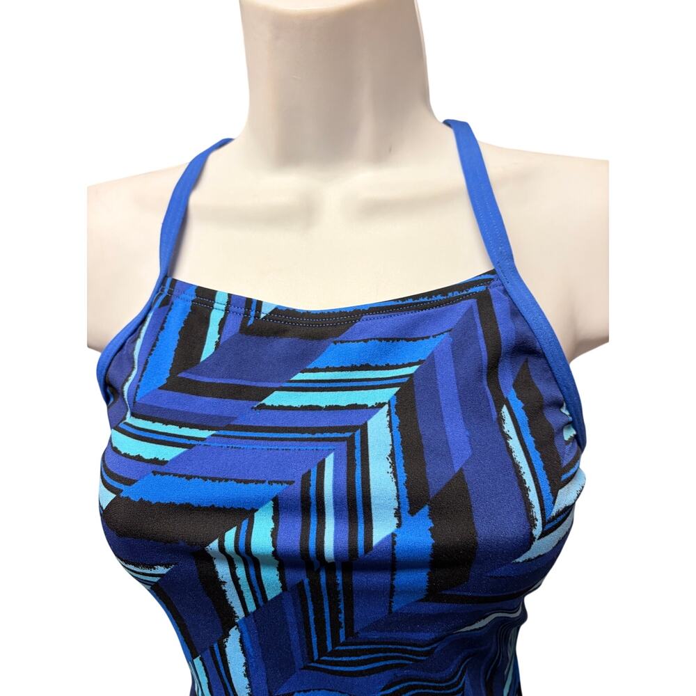 Speedo Endurance+ Blue Geometric Open Back One Piece Swimsuit Size 6 - Picture 3 of 6